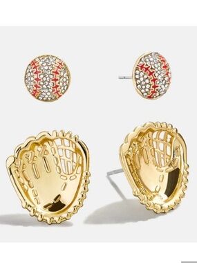 BAUBLEBAR / Gold and Red Baseball Earrings NWOT
